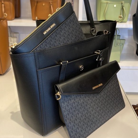 MICHAEL Maisie Large Pebbled Leather 3-in-1 Tote Bag BLACK / BLACK MULTI… - Picture 15 of 16